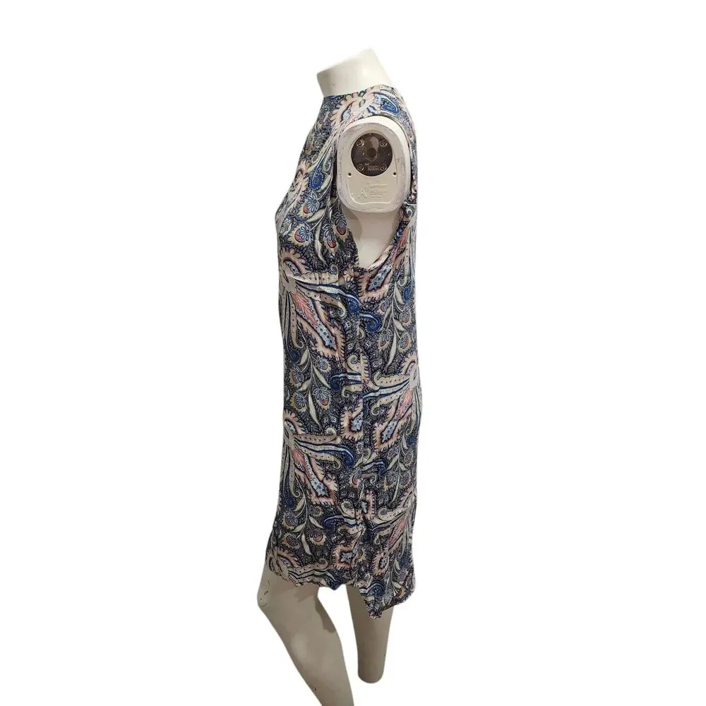 Topshop Sleeveless Dress Size 6 US Paisley Print‎ Shift Sheath Blue Pink Retro